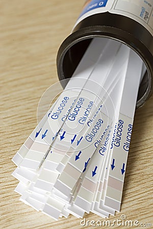 Bottle of Indicator Strips For Blood Glucose Testing Stock Photo