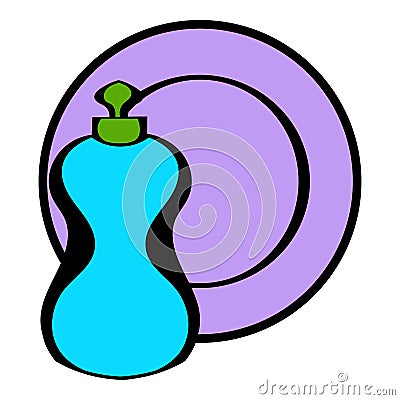 Bottle of dish soap with a clean dish icon Vector Illustration