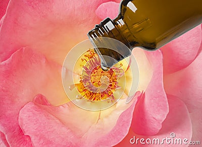 The bottle drops a drop of scented aromatherapy essence Stock Photo