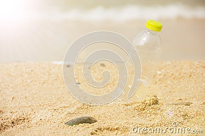 Bottle emtry on the sand behind beach Stock Photo