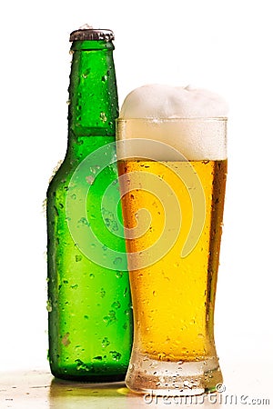 Bottle and glass of beer Stock Photo