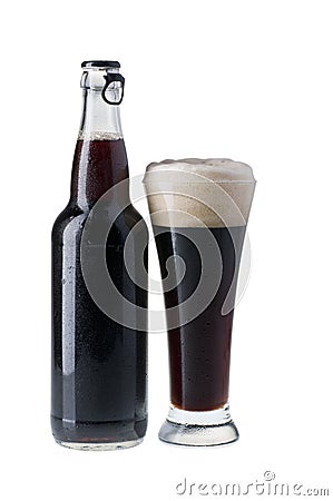 Bottle and glass of dark beer Stock Photo