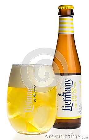 Bottle and glass of La Trappe Isid` or beer isolated on white Editorial Stock Photo