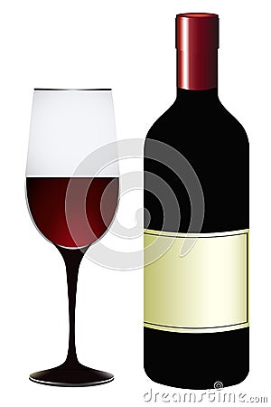 Bottle and glass of red wine. Vector Illustration