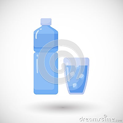 Bottle and glass of water flat icon Cartoon Illustration