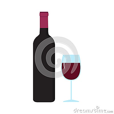 A bottle and glass of wine Vector Illustration