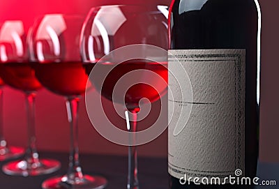 Bottle and glasses of red wine Stock Photo