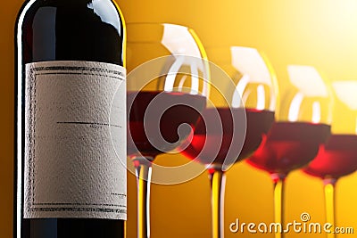 Bottle and glasses of red wine Stock Photo