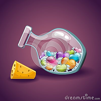 Bottle with heart. Magic Elixir. Vector Illustration