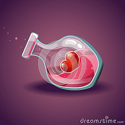 Bottle with heart, magic elixir Vector Illustration