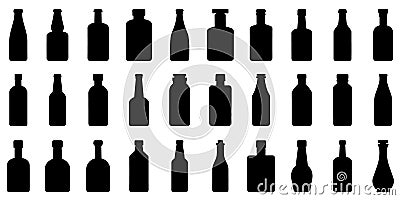 Bottle icon. Set of different silhouettes of bottle. Glass bottles symbols Vector Illustration