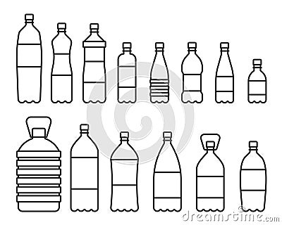 Bottle icon set line design. Bottle, plastic, water, icon, recycling, empty bottle vector illustrations. Bottles Vector Illustration