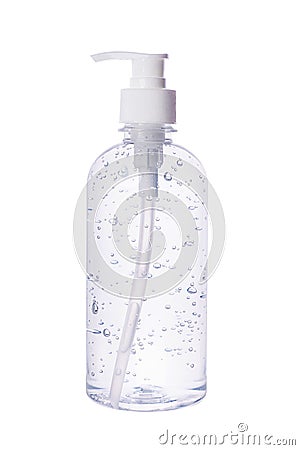 Bottle of instant antiseptic hand sanitizer transparent gel isolated on white background Stock Photo