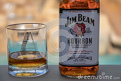 Bottle of Jim Beam Bourbon Editorial Stock Photo