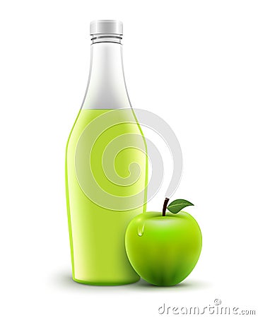 Bottle of juice apple isolated. Vector healthy liquid food. Apple green juice beverage in glass Vector Illustration