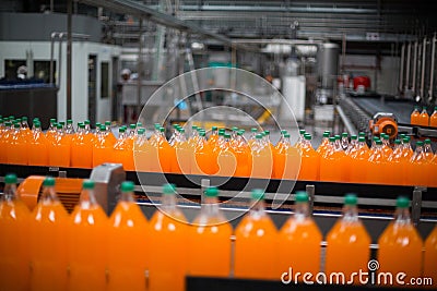 Bottle of juice processing on production line Stock Photo