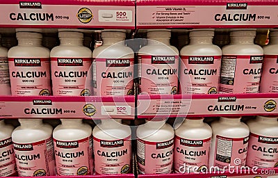 Bottle of Kirkland Calcium Tablets Editorial Stock Photo