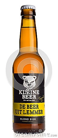 Bottle of Kleine Beer Blond beer on white Editorial Stock Photo