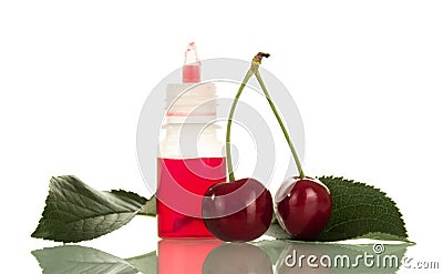 Bottle of liquid for smoking with cherry aroma Stock Photo