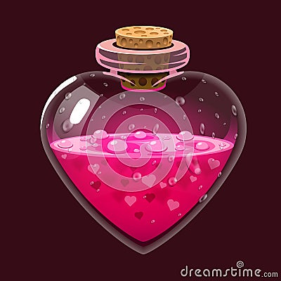 Bottle with love potion. Icon magic elixir. Design for app user interface. Design elements for Valentines day. Vector Illustration