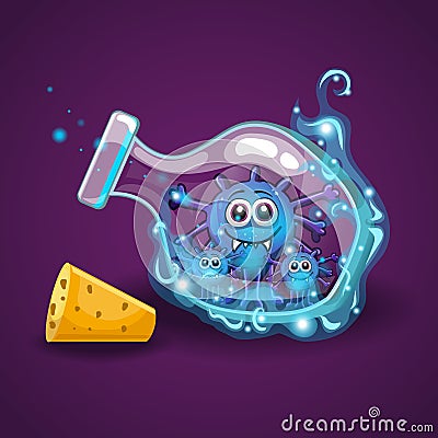 Bottle with magic smoke and monster Vector Illustration