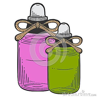 Bottle with massage oil, aromatherapy. Vector concept in doodle and sketch style Cartoon Illustration