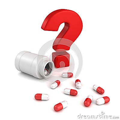 Bottle for medical pill tablets with red question mark Cartoon Illustration