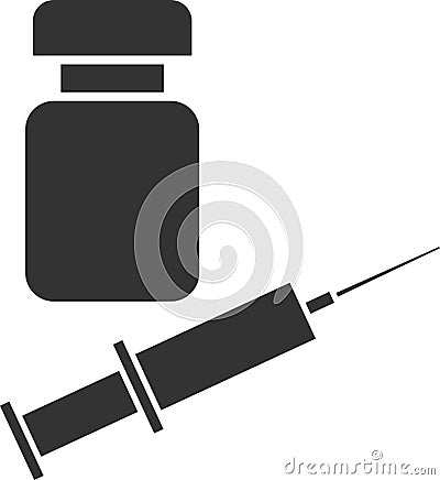 A bottle of medicine and a medical syringe for the treatment of patients. Vector Illustration