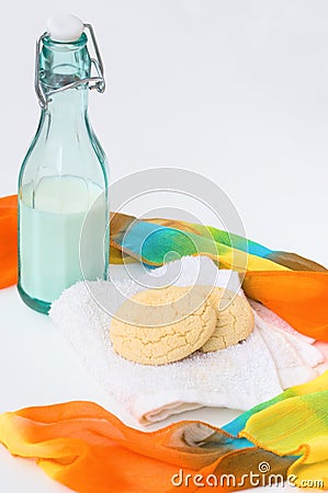 Bottle of milk and butter cookies, breakfast Stock Photo