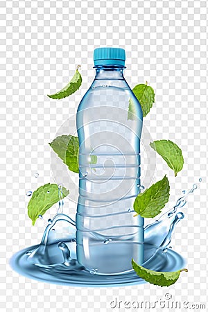 Bottle and mint. Isolated vector Cartoon Illustration