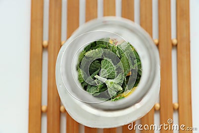 Bottle with mint and lemon Stock Photo