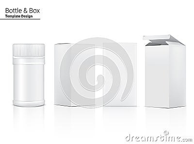 Bottle Mock up Realistic Cosmetic and Box for Skincare Product on White Background Illustration. Health Care and Medical Concept Vector Illustration