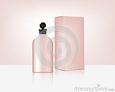 Bottle Mock up Realistic Organic Rose Gold Cosmetic and Box for Skincare Product Background Illustration. Health Care and Medical Vector Illustration