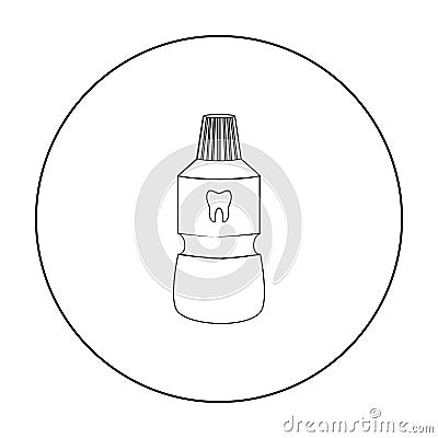 Bottle of mouthwash icon in outline style isolated on white background. Dental care symbol stock vector illustration. Vector Illustration