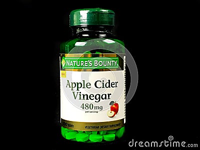 Bottle of Nature`s Bounty Apple Cider Vinegar Supplement Editorial Stock Photo