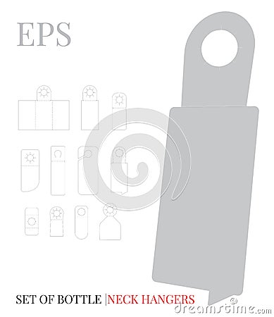 Bottle Neck Hanger Template, Vector with die cut / laser cut layers. White, clear, blank isolated mock up on white background Vector Illustration