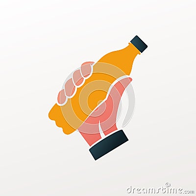 Bottle orange holding in hand Vector Illustration