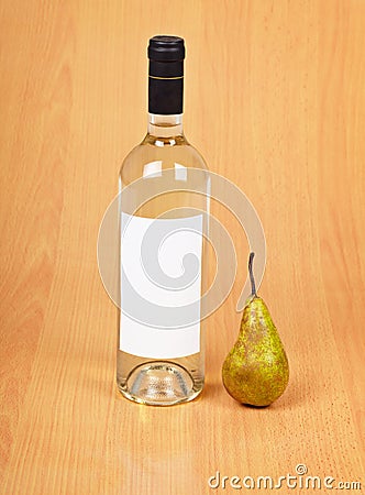 Bottle of pear wine on wooden background Stock Photo