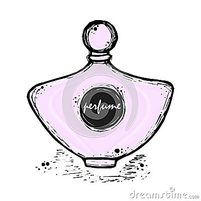 A bottle of perfume for girls, women. Fashion and beauty, trend, aroma. Vector Illustration