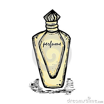 A bottle of perfume for girls, women. Fashion and beauty, trend, aroma. Vector Illustration