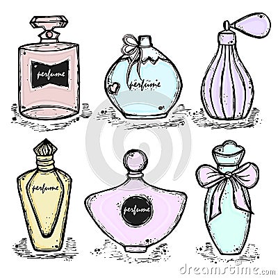 A bottle of perfume for girls, women. Fashion and beauty, trend, aroma. Vector Illustration