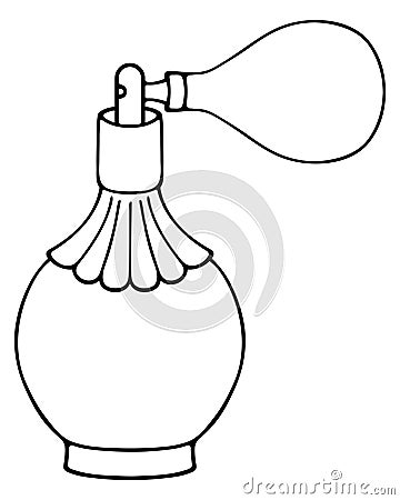 Bottle with perfume. Pear-shaped spray bottle. A pot-bellied glass bottle with eau de toilette Vector Illustration