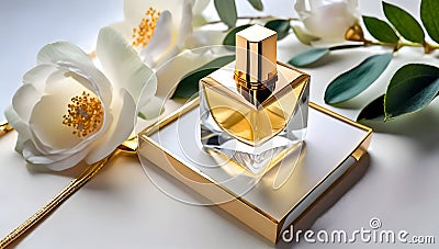 bottle and perfume product mockup for advertising. Stock Photo