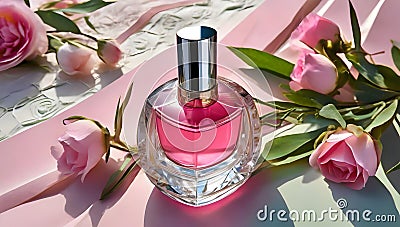 bottle and perfume product mockup for advertising. Stock Photo