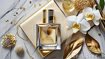 bottle and perfume product mockup for advertising. Stock Photo