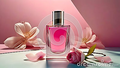 bottle and perfume product mockup for advertising. Stock Photo