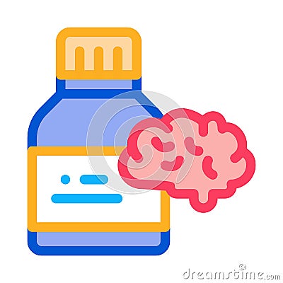 Bottle Pills Brain Icon Vector Outline Illustration Vector Illustration