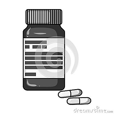 Bottle with pills of insulin.Pills for diabetes.Medications diabetic.Diabetes single icon in monochrome style vector Vector Illustration