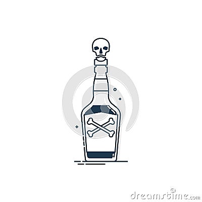 Bottle poison alcohol skull for concept design. Dangerous container. Potion beverage bar drink concept. Alcohol addiction icon. Vector Illustration