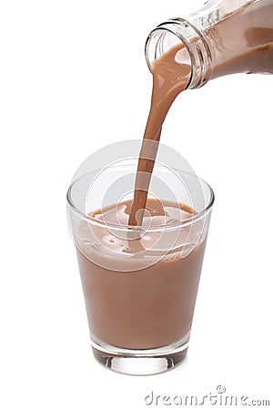 Bottle pouring milk chocolate Stock Photo